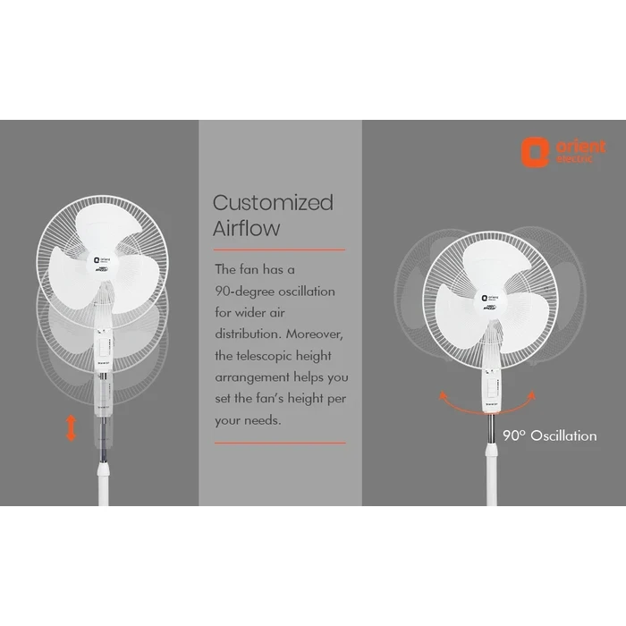 Orient Pedestal Fan | 400mm Sweep Size High-Velocity 100CMM Air Delivery | 110W Energy-Efficient Motor Stand Fan | Signal White | Stand 37