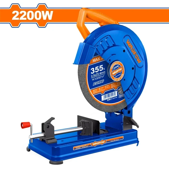 Wadfow 2200W Heavy Duty 355mm Metal Cut-Off Chop Saw | 3700RPM High Speed Steel Pipe & Profile Cutting Machine with 14" Abrasive Disc | WCF153558