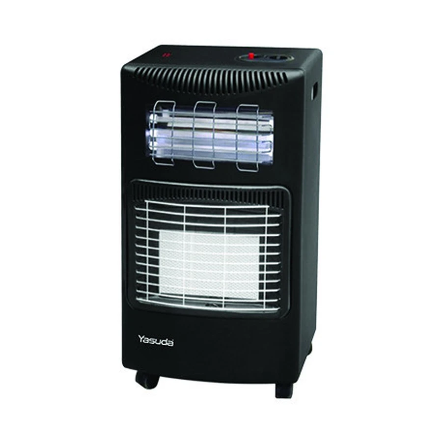 Yasuda Hybrid Gas & Electric Quartz Rod Heater | 4.2KW Multi-Tier Gas Output & 1500W Quartz Element | CO2 Sensor, Flame Failure Device & Cylinder Cabinet | Black | YS-168D