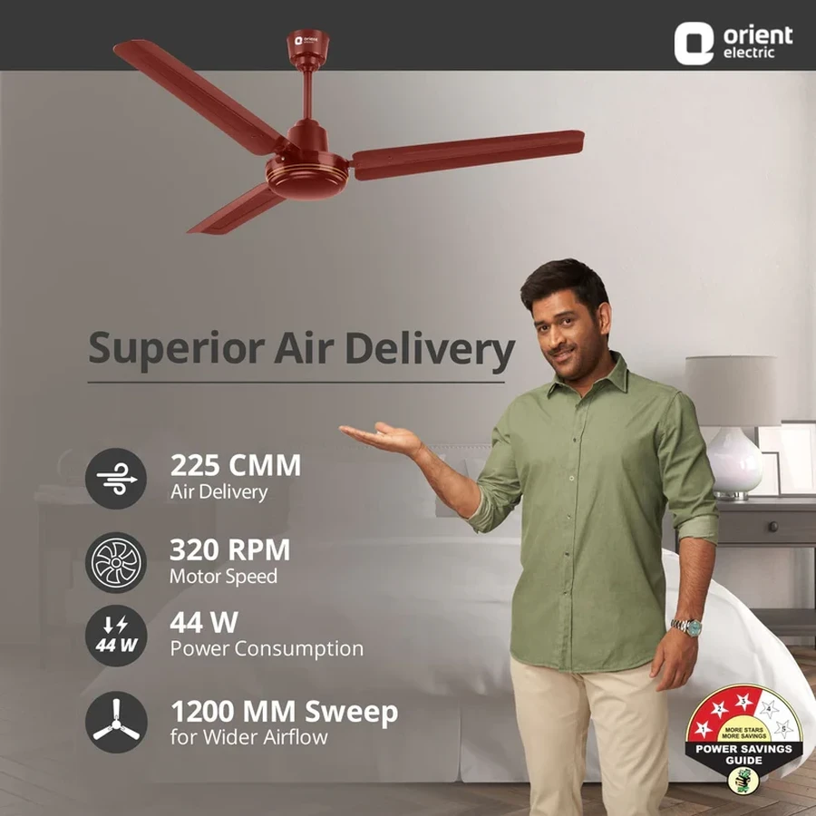 Orient New Breeze Base Ceiling Fan 1400mm | 56W Energy Efficient | 300 RPM | 225 CMM Airflow | Brown & White