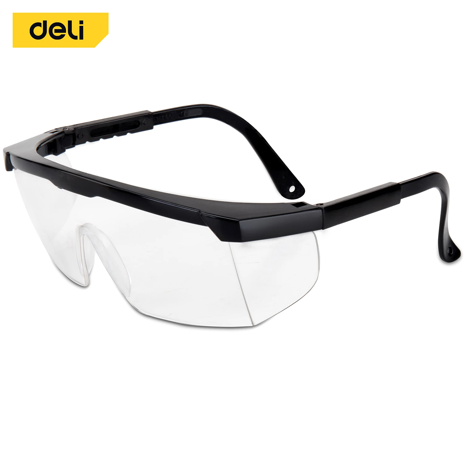 Deli Safety Glasses Polycarbonate (PC) Anti-Impact Lens, Integrated Flank Protection & 4-Position Adjustable Temple (Black) | EDL23901