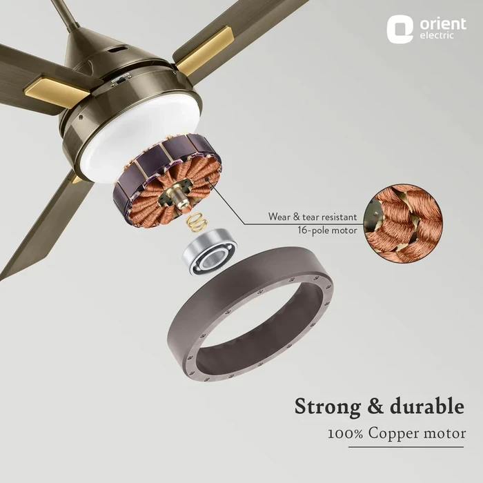 Orient Spectra Premium Ceiling Fan 70W | Elegant Metallic Finish | Remote Control | Antique Copper & Brushed Brass