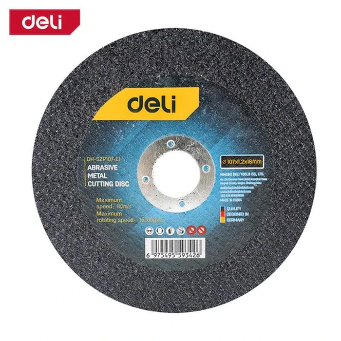 Deli Tools 107mm Abrasive Metal Cutting Disc | Ultra-Slim 1.2mm Kerf Core Thin-Cutoff Wheel for Steel & Rebar (16mm Bore) | EDH-SZP107-E1