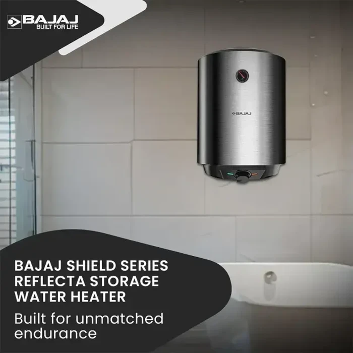 Bajaj 25L 5-Star Storage Water Heater Geyser | Brush Steel Finish with Swirlflow Technology, 8 Bar Pressure & Voltage Pro Surge Protection | Shield Series Reflecta - 150937