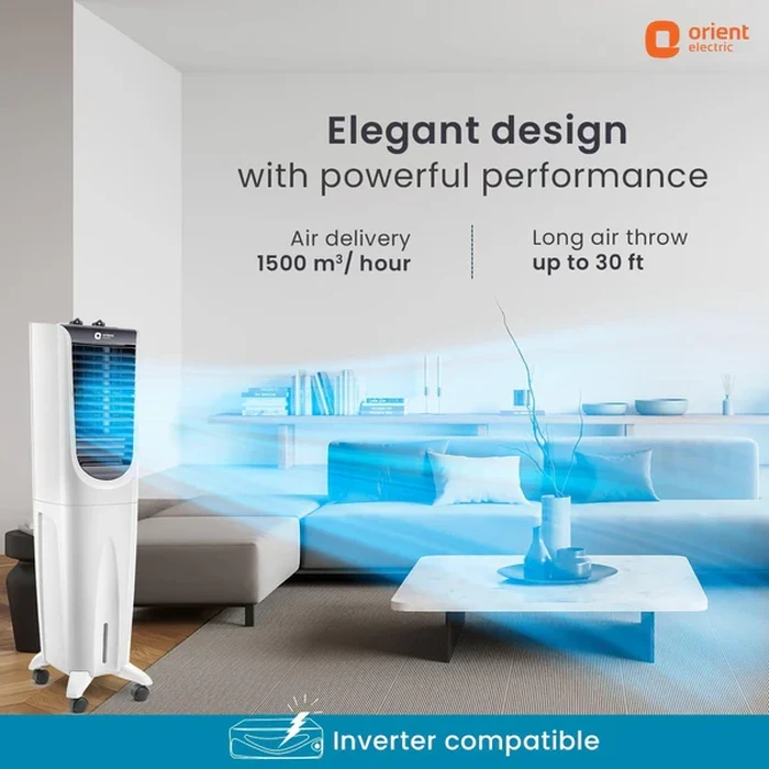 Orient Ultimo Tower 55L Air Cooler | 160W Vertical Space-Saving Evaporative Blower | 1500 Cu.m./hr Air Delivery DenseNest Honeycomb Pads | CT5506H