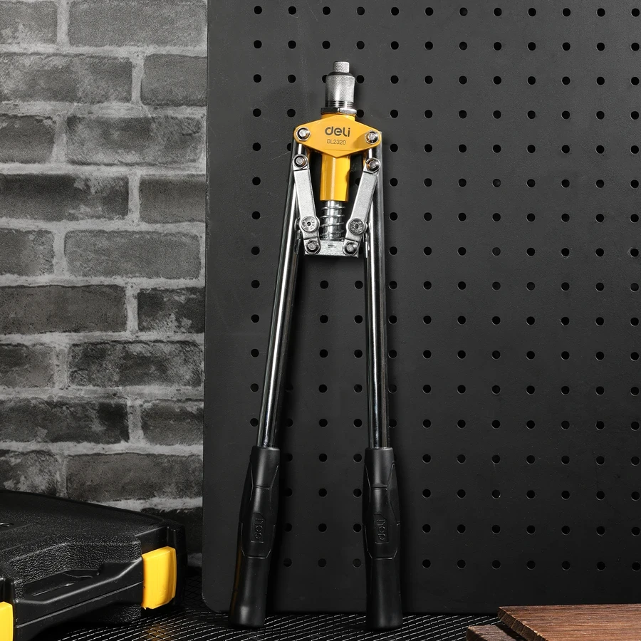 Deli 17" Professional Heavy-Duty Two-Handed Riveter | Aluminum Alloy Head & 35CrMo Steel Claws with 3.2-4.8mm Nozzles | EDL2320