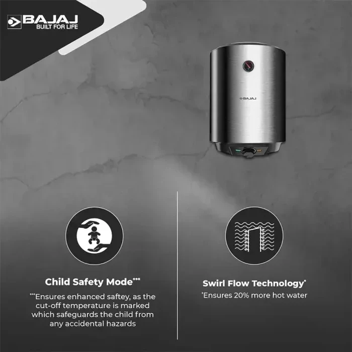 Bajaj 25L 5-Star Storage Water Heater Geyser | Brush Steel Finish with Swirlflow Technology, 8 Bar Pressure & Voltage Pro Surge Protection | Shield Series Reflecta - 150937