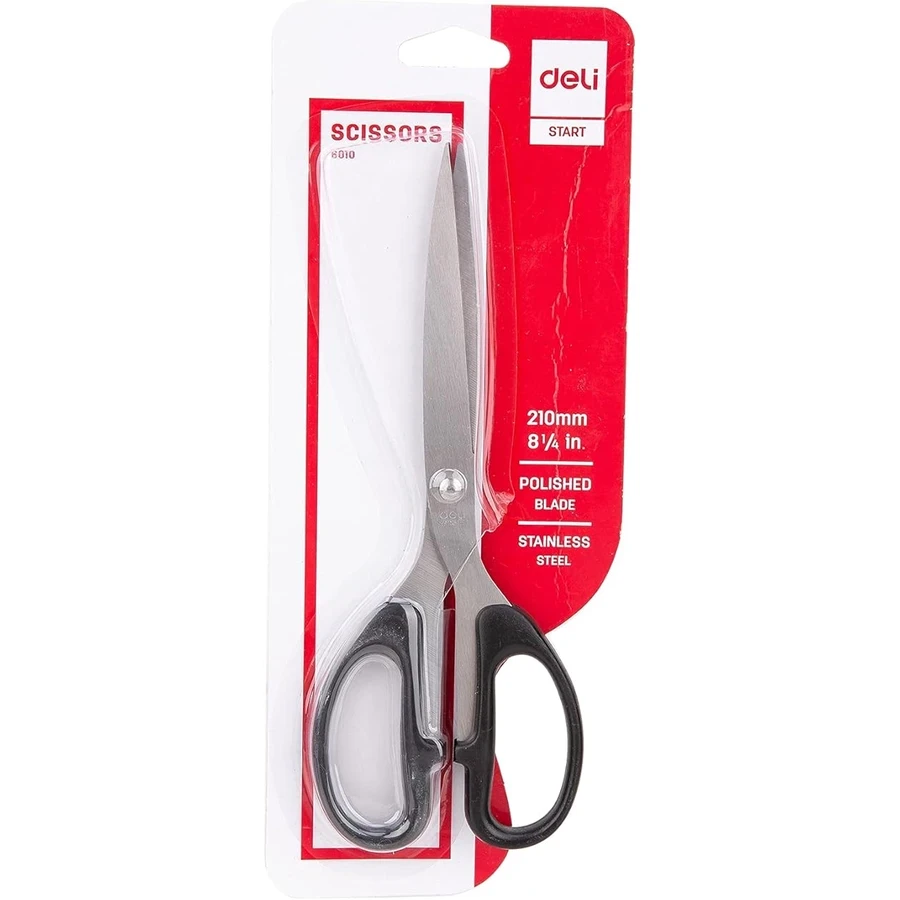 Deli Start Series 210mm (8.26") Large Scissors | 2.0mm Polished Stainless Steel Blade with Durable Ambidextrous Symmetric Handle (Pack of 12) | E6010