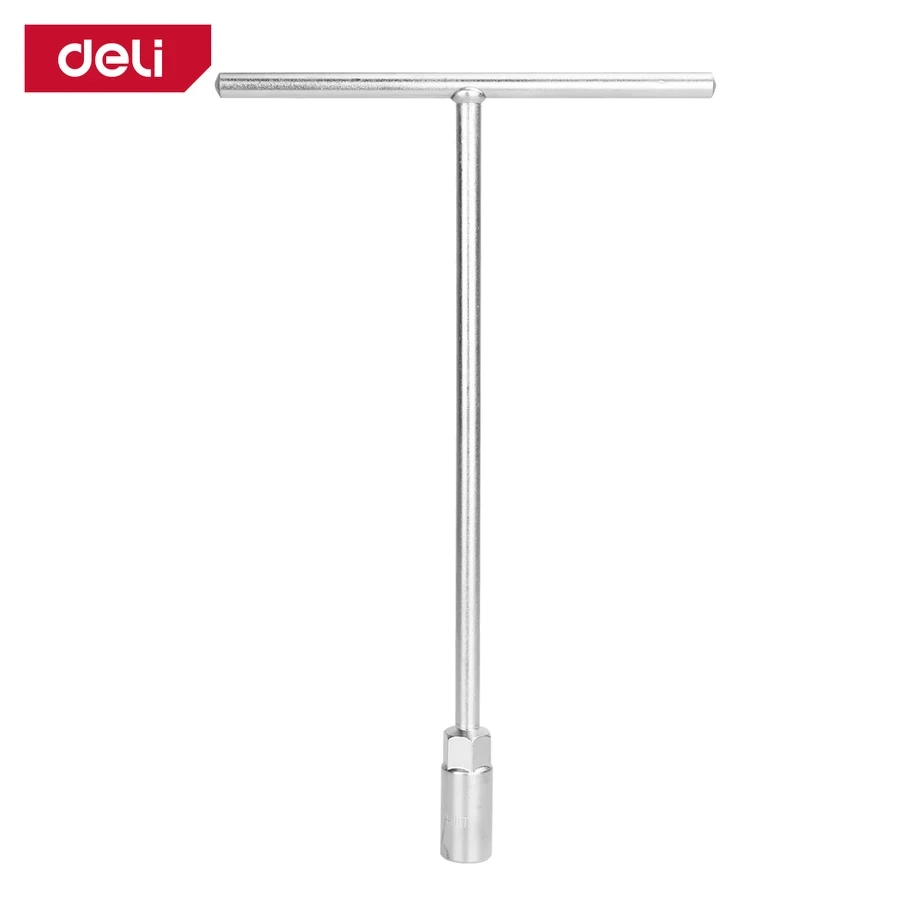 Deli 14mm T-Handle Socket Wrench | Heavy-Duty Chrome Vanadium (Cr-V) Steel 6-Point High-Leverage Deep Reach Mechanics Spanner (Silver) | EDL14