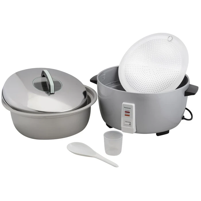 Panasonic 3.2L Automatic Drum Rice Cooker with Double Heating Coil & Warmer | 1050W Auto Keep Warm 5 Hrs Stainless Steel Lid | Cooking Steaming Soup Making Metallic Gold / Silver | SR-932D