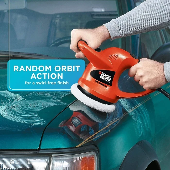 BLACK+DECKER 150mm (6") Random Orbit Car Polisher & Waxer | 60W 4,400 RPM Swirl-Free Dual-Handle Automotive Buffer | KP600-AE