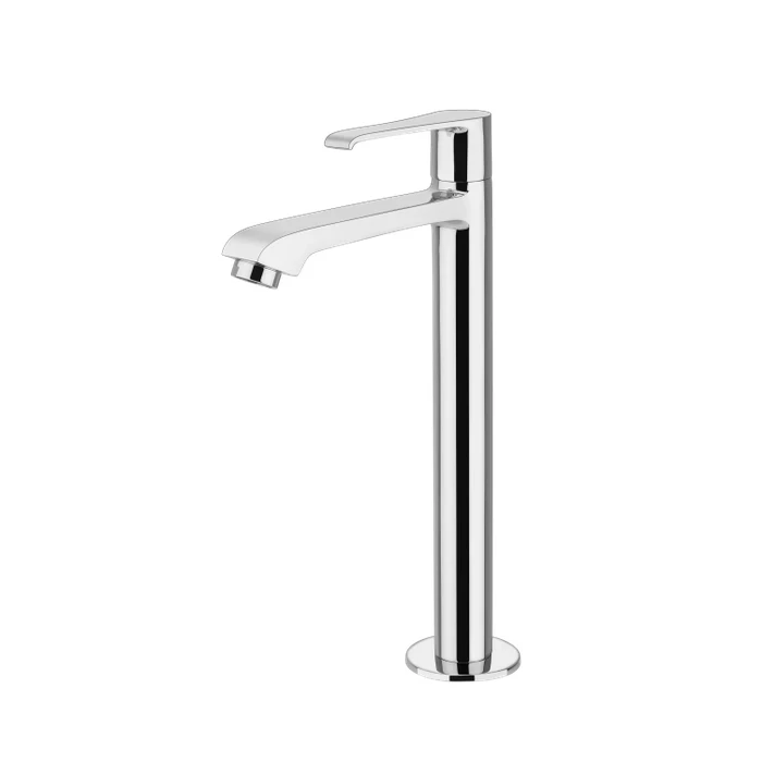 TOYO-AL-51507 Premium Tall Pillar Cock | Solid Brass High-Rise Basin Faucet for Tabletop Vessel Sinks with Long Forward Spout and Inbuilt Base Flange