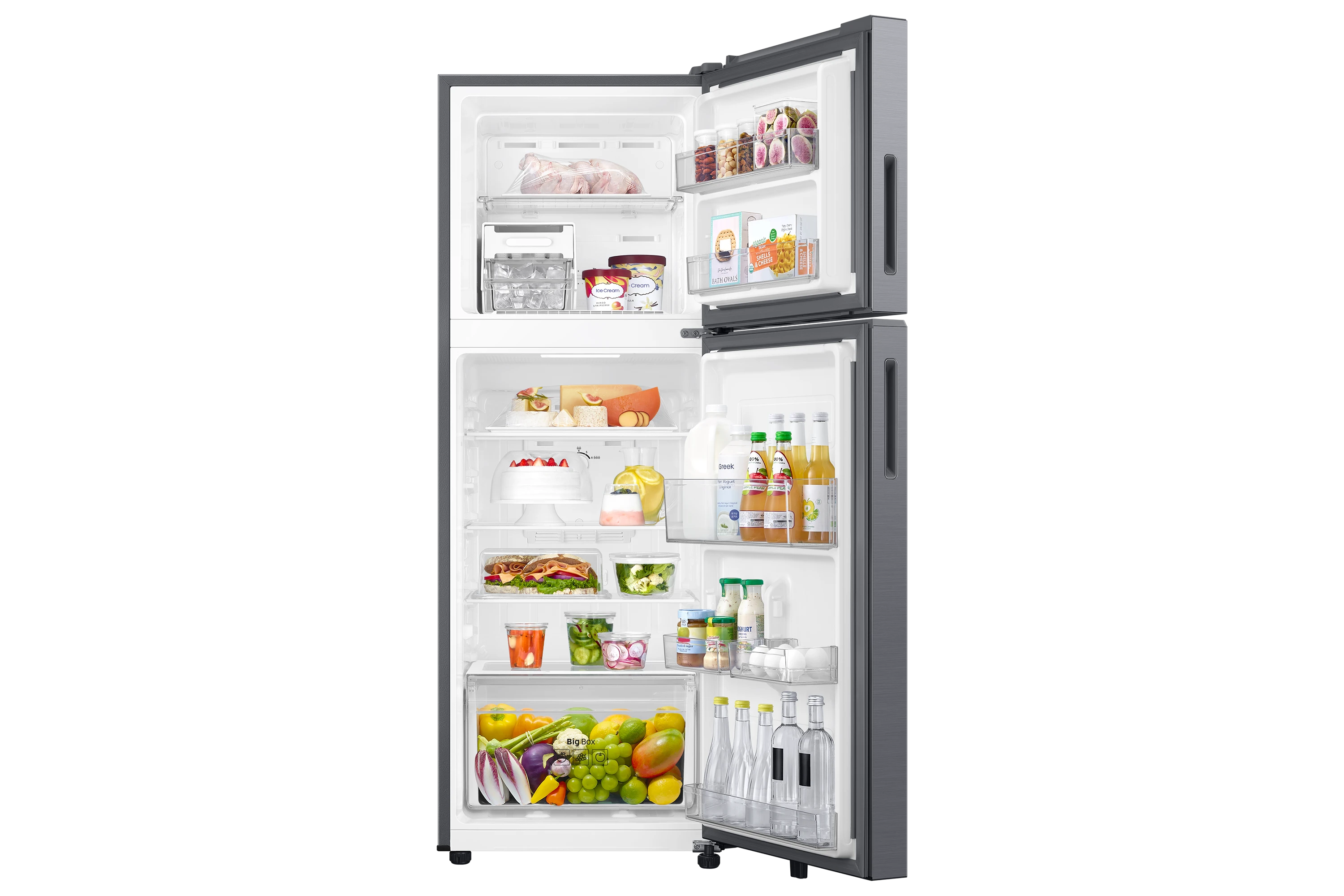 Samsung 253L Double Door Refrigerator | 236L Net Capacity Top Mount Freezer | Digital Inverter Compressor & Frost-Free Mono Cooling | Toughened Glass Shelves | Elegant Inox with Recessed Handles | RT4