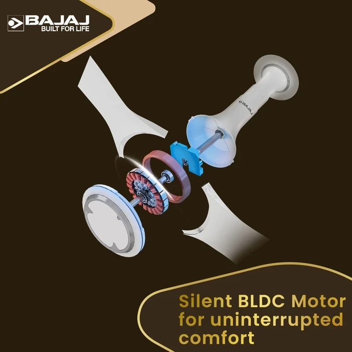 Bajaj Arioso 12DC5R 1200mm (48") 5-Star BLDC Ceiling Fan with Remote | 41W 250 CMM Low-Noise ABS Airfoil Blades - White & Chrome | Model 251720EE