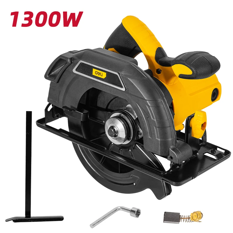 Deli 1300W 7-1/4" (185mm) Professional Circular Saw (5300 RPM) | Heavy-Duty 0–45° Bevel Woodworking Saw with 24T TCT Blade & BS Plug (Yellow) | EDL-YJ185-E1
