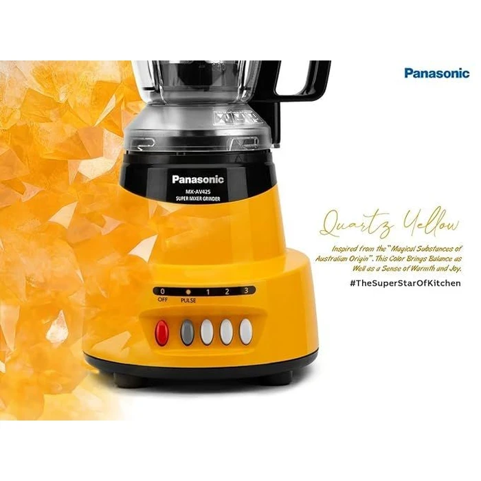 Panasonic 600W Elements Mixer Grinder with 3 Stainless Steel Jars & 1 Juicer Jar | Safety Lock Overload Protection | Wet Dry Blending Chutney Grinding Quartz Yellow/Rustic Red/Sunstone Orange/Charcoal