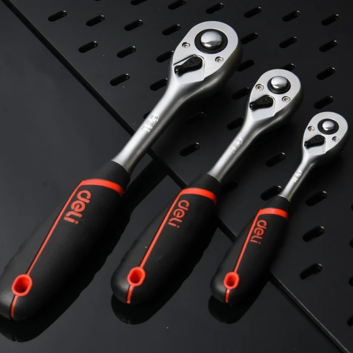 Deli 1/2" Drive Professional 72-Tooth Reversible Ratchet Wrench | Heavy-Duty 250mm Heat-Treated CrMo Steel Socket Driver with Quick Release & 5° Swing Arc | EDQ43802