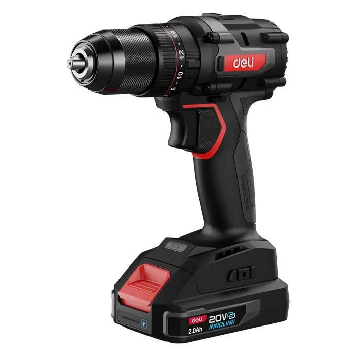 Deli Tools 20V Brushless Cordless Impact Drill 70Nm High Torque 2-Speed Hammer Driver with 2100 RPM Ultra Motor & Intelligent TPM Safety Chip | EDE-CZ20-1D2