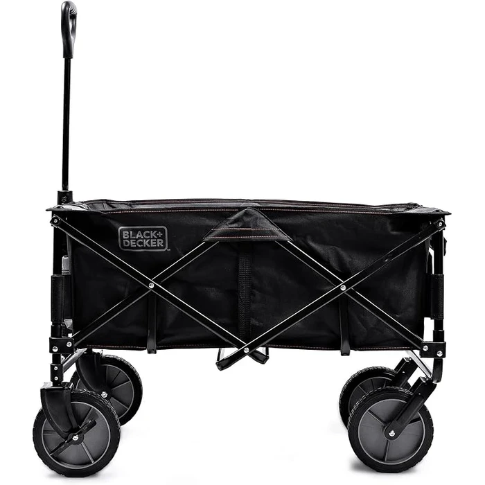 BLACK+DECKER 80kg Heavy-Duty Collapsible Folding Outdoor Wagon Cart | All-Terrain 360° Swivel Wheels with Brakes & Telescopic Handle | BDCWBK01-XJ