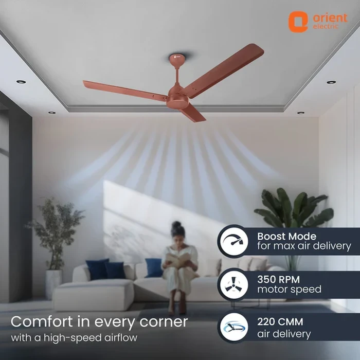 Orient Ecotech Neu 1200mm BLDC Ceiling Fan with Remote | 5-Star Energy Efficiency 32W Motor | 350 RPM High-Speed 220 CMM Air Delivery | Inverter Compatible Silent Operation