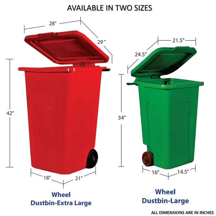 Hilltake Heavy Duty Wheel Dustbin | High-Density Polymer Matrix | Large & Extra Large Series | Red, Green & Yellow