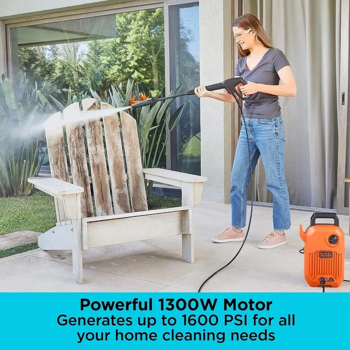 Black+Decker 110 Bar Corded Electric Pressure Washer | 6.8 L/min High-Velocity Car & Patio Cleaning Machine with 3-Meter Hose | BEPW1300-B5