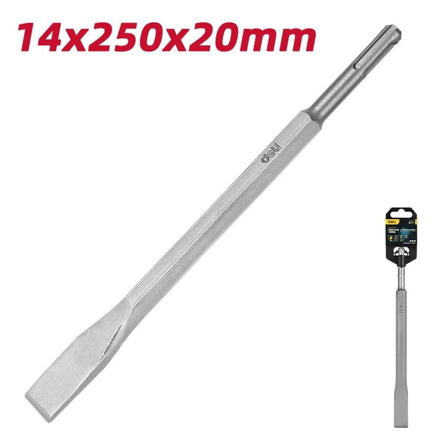 Deli 14x250x20mm Professional 40Cr SDS Plus Flat Chisel | Heavy-Duty Rotary Hammer Masonry Breaker Bit for Concrete, Brick & Stone | EDH-YBZ20250-E1
