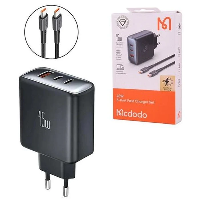 MCDODO 45W 3-Port Fast Charging Adapter | Samsung Super Fast Charge Logic | Fireproof V0 Matrix | CH-486