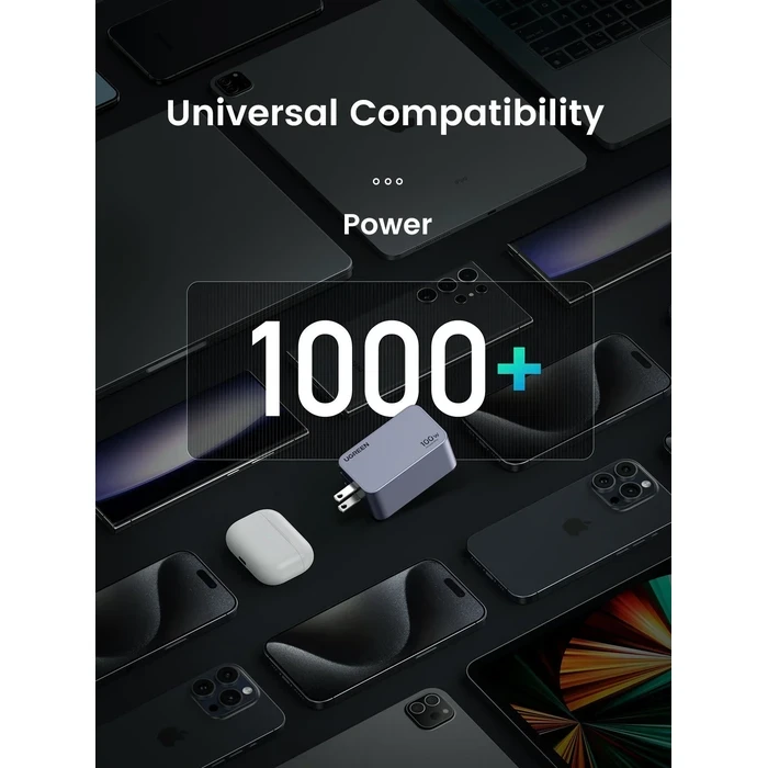 UGREEN Nexode Pro 100W 3-Port GaN Fast Charger | 2x USB-C & 1x USB-A PD 3.0 / PPS Ultra-Slim High-Speed Power Adapter (US Plug) | Nexode Pro Series