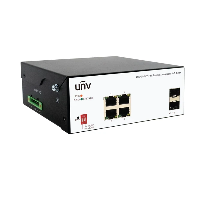 UNV 4-Port Industrial Fast Ethernet PoE Switch with 2 Gigabit SFP Slots & Harsh Environment Protection | ISW2000-4T2GP-POE-IN