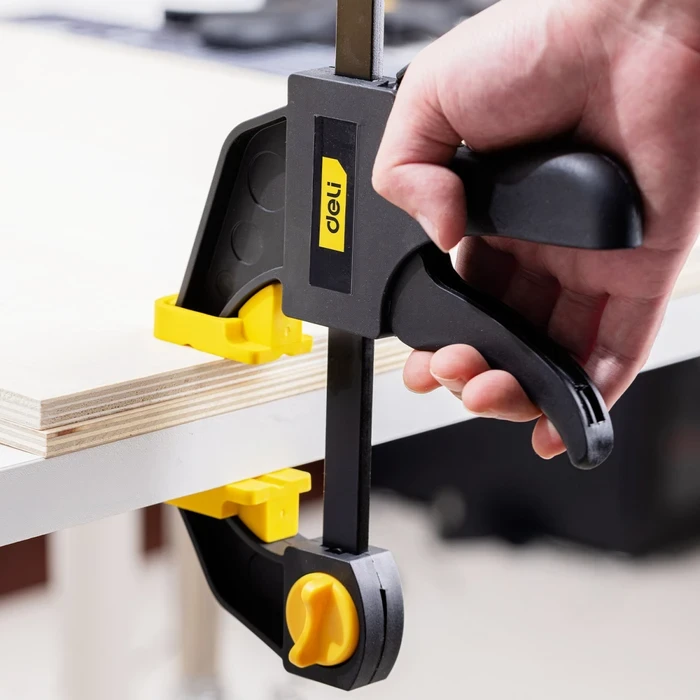 Deli 2PCS Quick Trigger Pistol Bar Clamp Set | 600mm Working Width & 70mm Depth Heavy-Duty A3 Steel Carpenter Vise | Dual Clamping & Spreading 750N Tool | EDL110124-2S