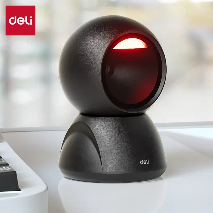 DELI Hands-Free Desktop 1D & 2D Barcode Scanner | CMOS Omnidirectional Mobile Screen & Paper USB POS Reader | ES238