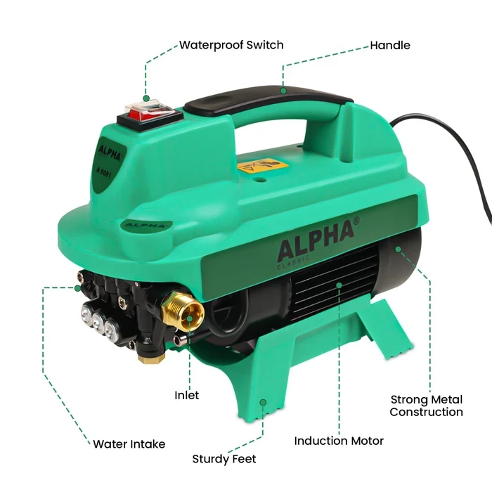 Alpha 1800W 110-Bar High-Pressure Washer with 8m Hose (8L/min) | Portable Electric Cleaner | ALPHA-A-9081
