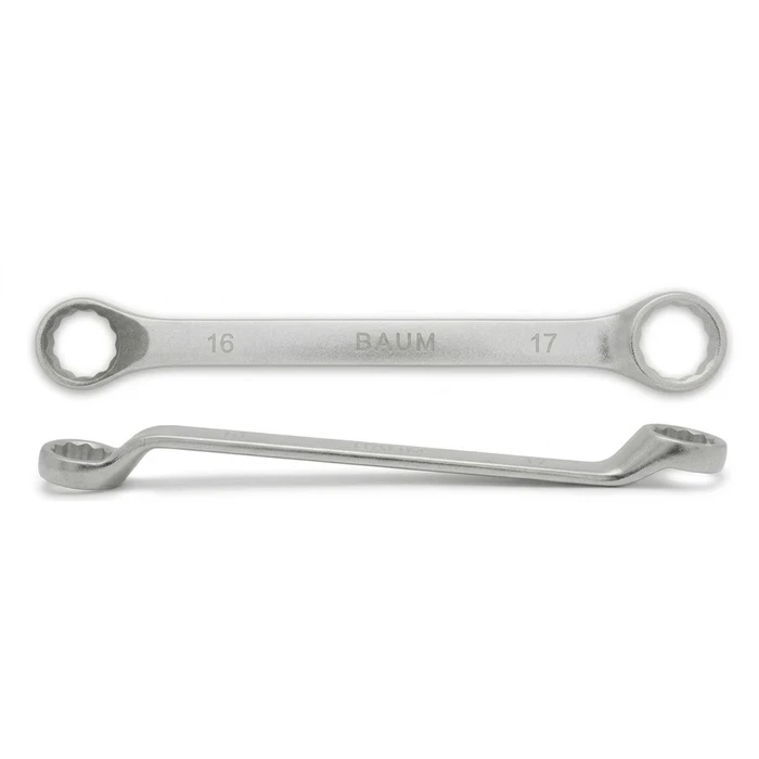 BAUM Heavy-Duty Chrome Vanadium Bi-Hexagon Ring Spanner | 12-Point Rough Matt Chrome Finish Oval Body Wrench | Model ART 23E
