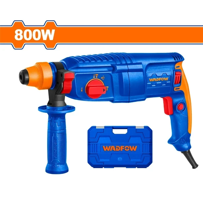 Wadfow 800W Variable Speed SDS-Plus Rotary Hammer Drill Machine | 2.5J Impact Energy 4000BPM Concrete Boring & Chipping Tool with 3 Drills & 2 Chisels Kit | WRH1D26