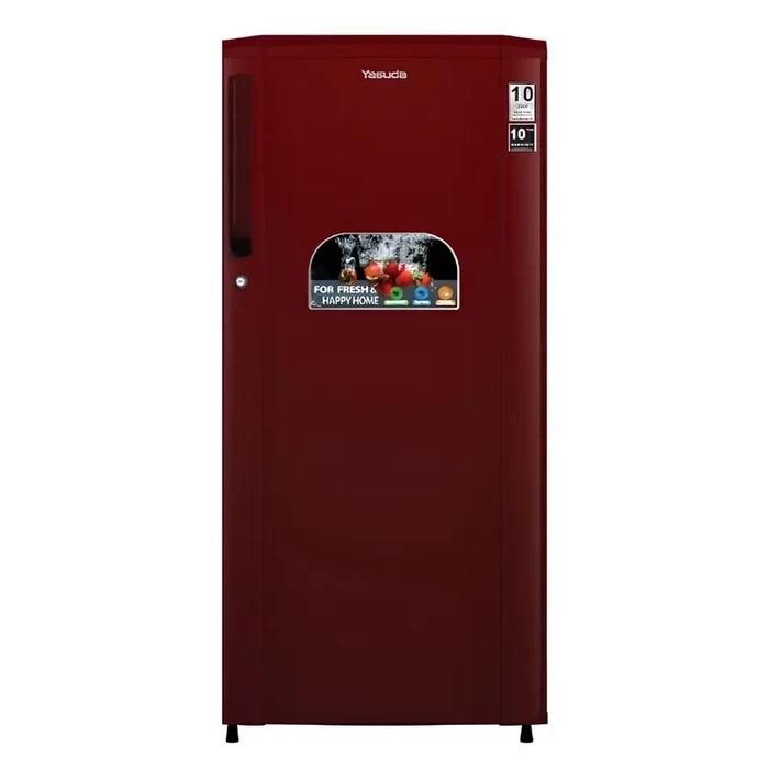 Yasuda 180L Single Door Refrigerator | A++ Energy Saving Eco-Friendly R600a Normal Compressor | Toughened Glass Shelves Anti-Bacterial Gasket Lock & Key Plain Wine Fridge | YSDS180BR