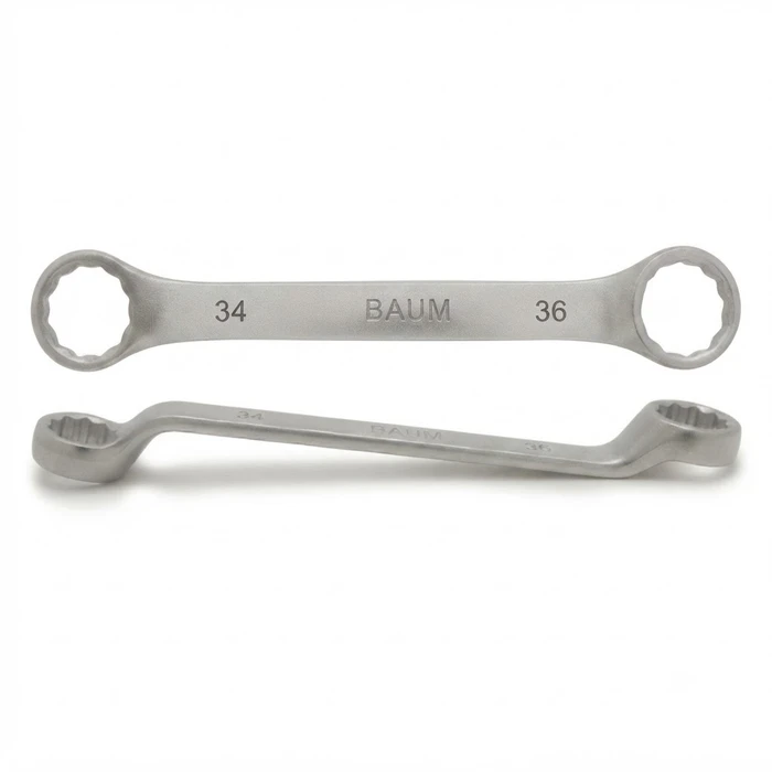 BAUM Heavy-Duty Large Chrome Vanadium Bi-Hexagon Ring Spanner | 12-Point Rough Matt Chrome Finish Oval Body Wrench | Model ART 23E (Sizes 24mm to 60mm)