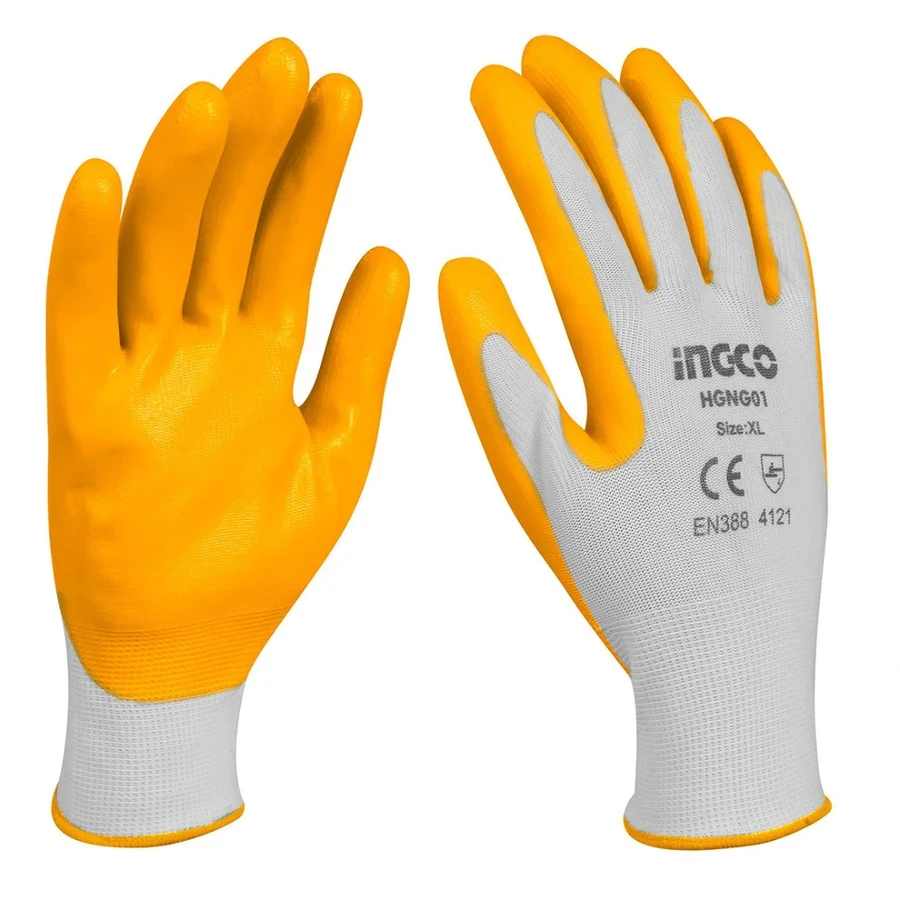 INGCO Professional Nitrile Coated Work Gloves | Extra-Large Oil-Resistance Series Smooth & Rough-Textured Palm Grip Gloves | HGNG01-XL