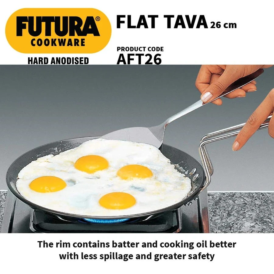 Hawkins AFT26 26cm Hard Anodised Flat Tava | Flat Surface for Dosa & Uttapam | Stay-Cool Stainless Steel Handle | Oven Safe | Black