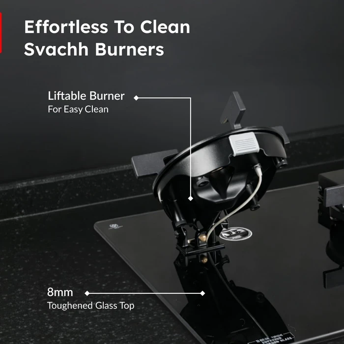 Prestige Svachh Efficia Liftable Toughened Glass Top Auto Ignition Gas Hob (2 Burner / 3 Burner) | Dual Use Freestanding & Built-in Kitchen Hobtop - Model 40595 / 40596