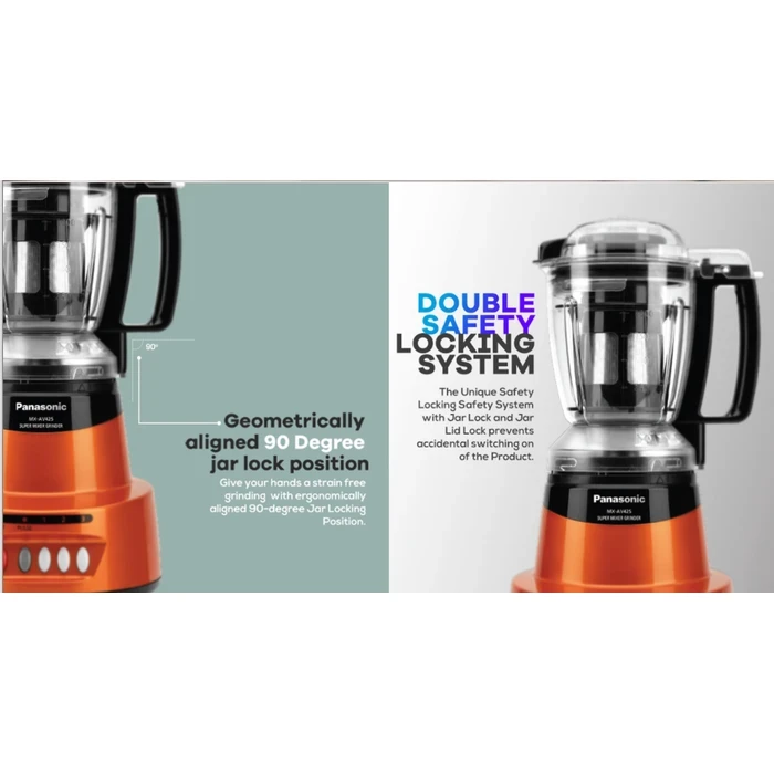 Panasonic 600W Elements Mixer Grinder with 3 Stainless Steel Jars & 1 Juicer Jar | Safety Lock Overload Protection | Wet Dry Blending Chutney Grinding Quartz Yellow/Rustic Red/Sunstone Orange/Charcoal