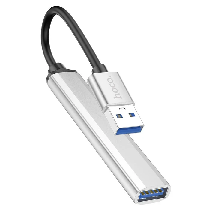 Hoco 4-in-1 Standard USB Hub Adapter | High-Velocity USB 3.0 & Triple USB 2.0 Port Matrix | 1TB Hard Drive Expansion Support | HB26 Silver