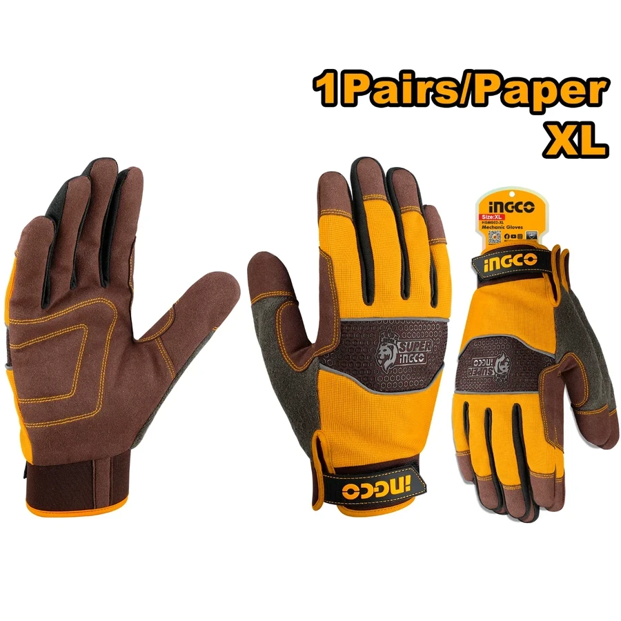 INGCO Professional Mechanic Work Gloves | Extra-Large High-Dexterity Series Gloves with Microfiber Palm & Rubber Back Guards | HGMG01-XL