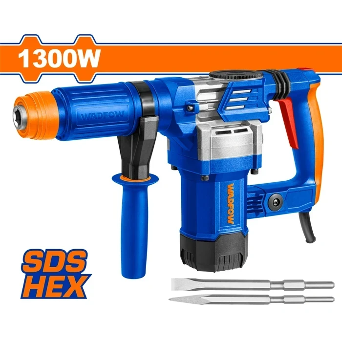 Wadfow 1300W Heavy Duty 6kg Demolition Breaker Machine | 15J Impact Force 3700BPM Concrete Jack Hammer with Anti-Vibration System & 2 Pcs Chisels | WDB1D45