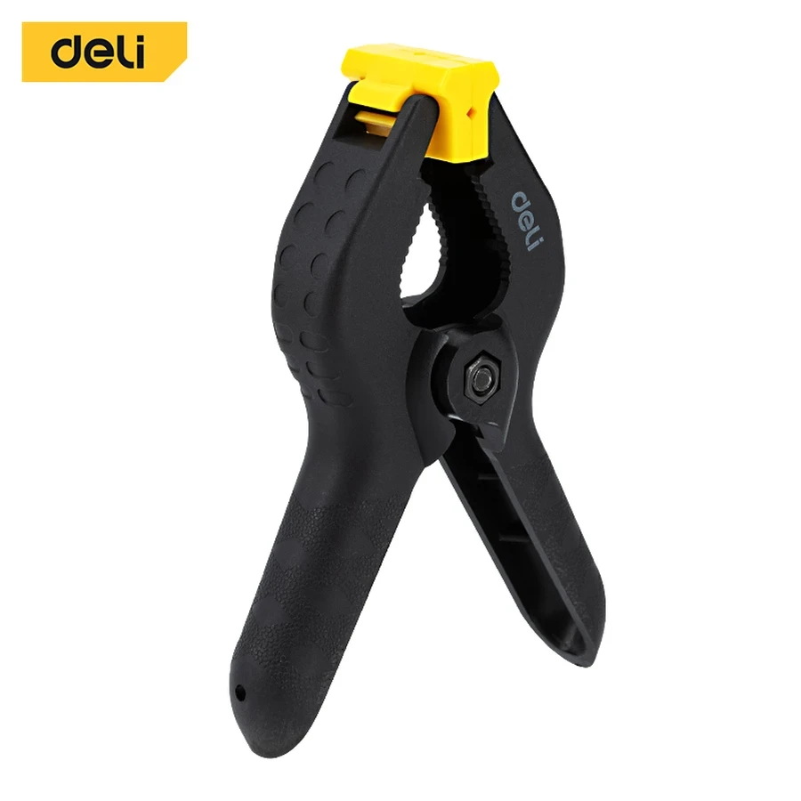 Deli Heavy Duty Spring Clamp 4" Max 30mm Clamping Diameter Durable Nylon Body & Quick Release Action for DIY, Crafts & Light Holding (Yellow/Black) | EDL110004-2S