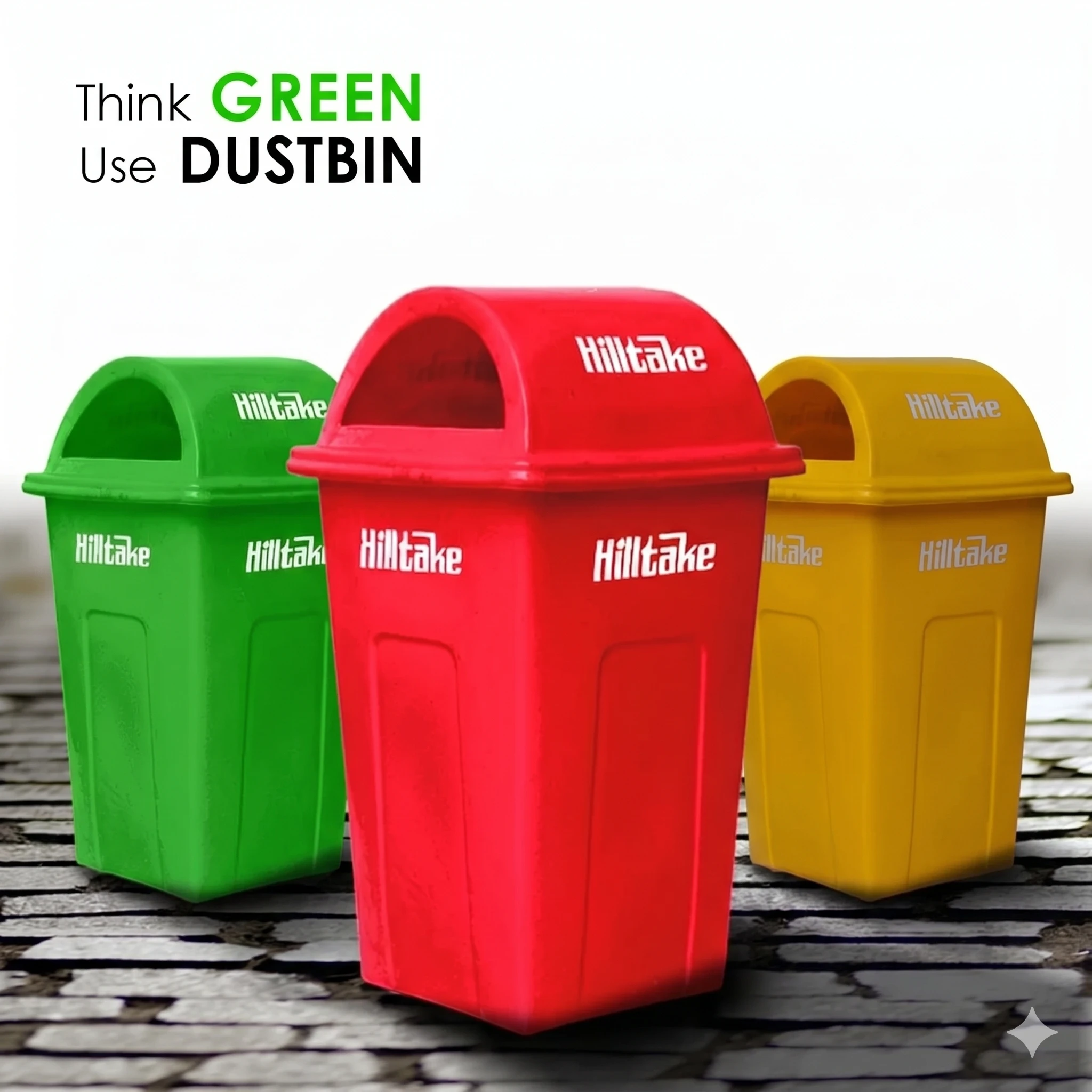 Hiltake Heavy Duty Dustbin | High-Density Polymer Matrix | Small & Medium Series | Red, Green & Yellow