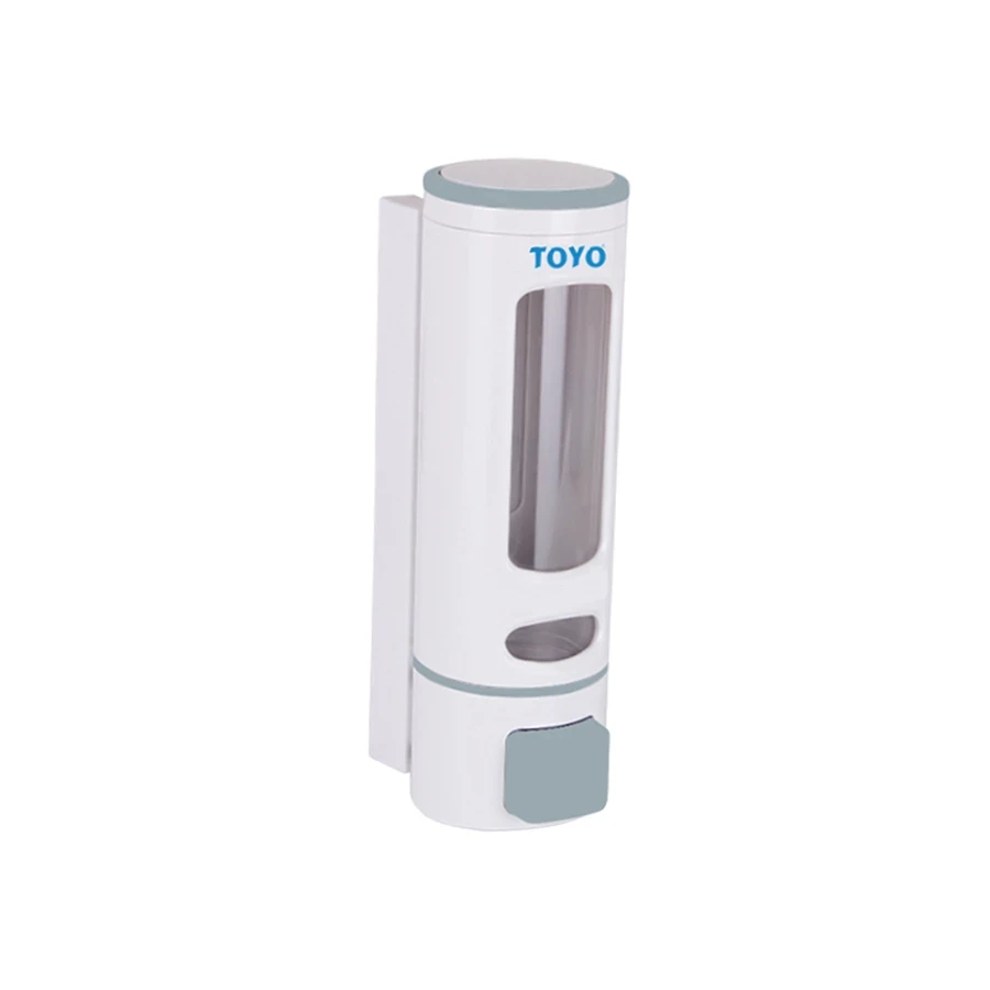 TOYO 380ml Compact Manual Soap Dispenser | 1ml Precision Drop Control Anti-Drip Pump | Space-Saving Wall-Mount Polymer Chassis White & Grey | TOYO-1612