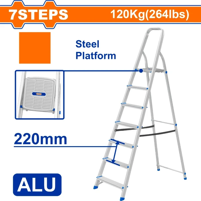 Wadfow Aluminum & Steel Household Folding Step Ladder with Top Steel Platform (120 Kg Max Load / 4, 5, 7, 8 Steps) - WLD3H05 Series