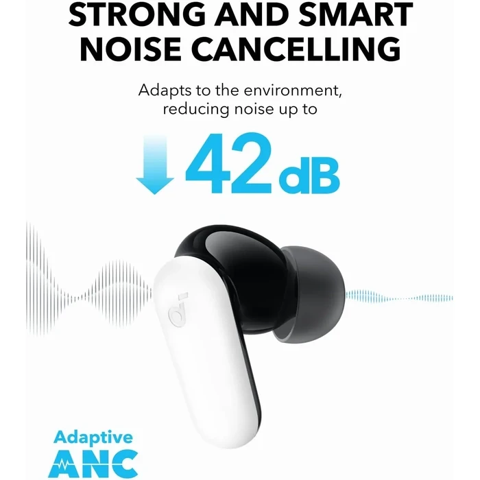 Anker Soundcore P30i True Wireless ANC Earbuds | 42dB Adaptive Noise Cancelling, 45H Playtime & 2-in-1 Phone Stand Case | US White / US Blue