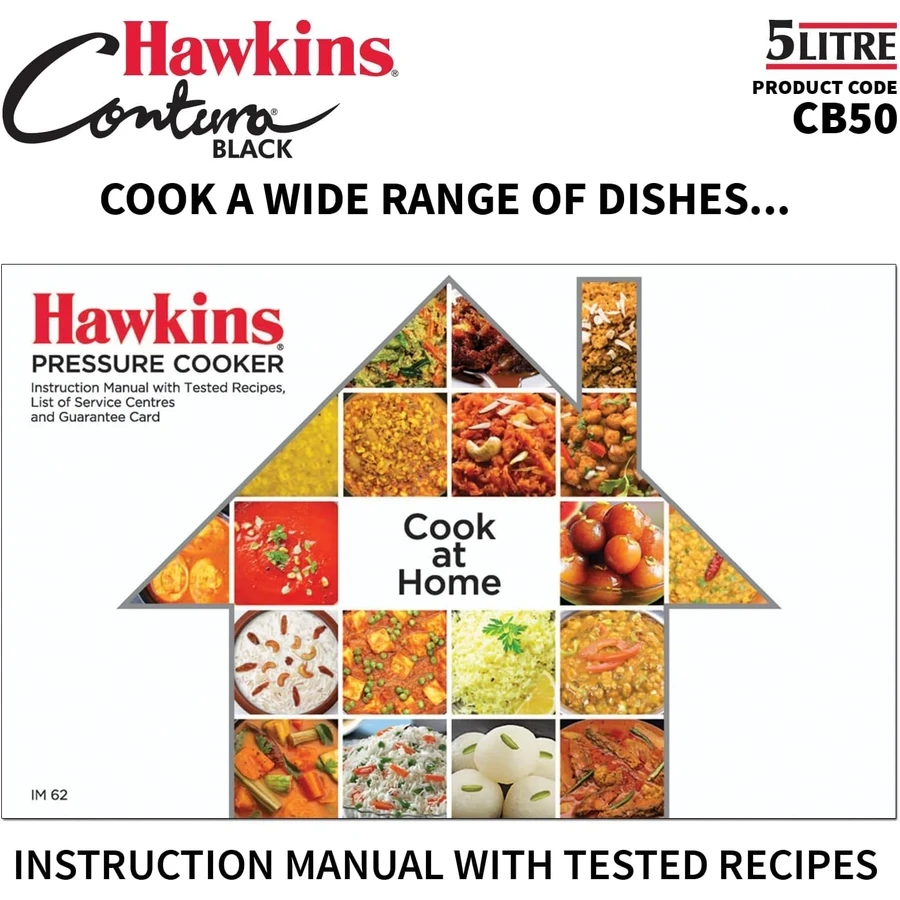 Hawkins Contura Black Pressure Cooker | Hard Anodised Body | Stainless Steel Lid | Rapid Heating Black Base | 1.5L to 5L
